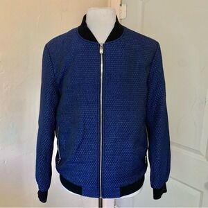 Lanzino Male Full Zip Designer Streetwear Quilted Blue Bomber Jacket size XL